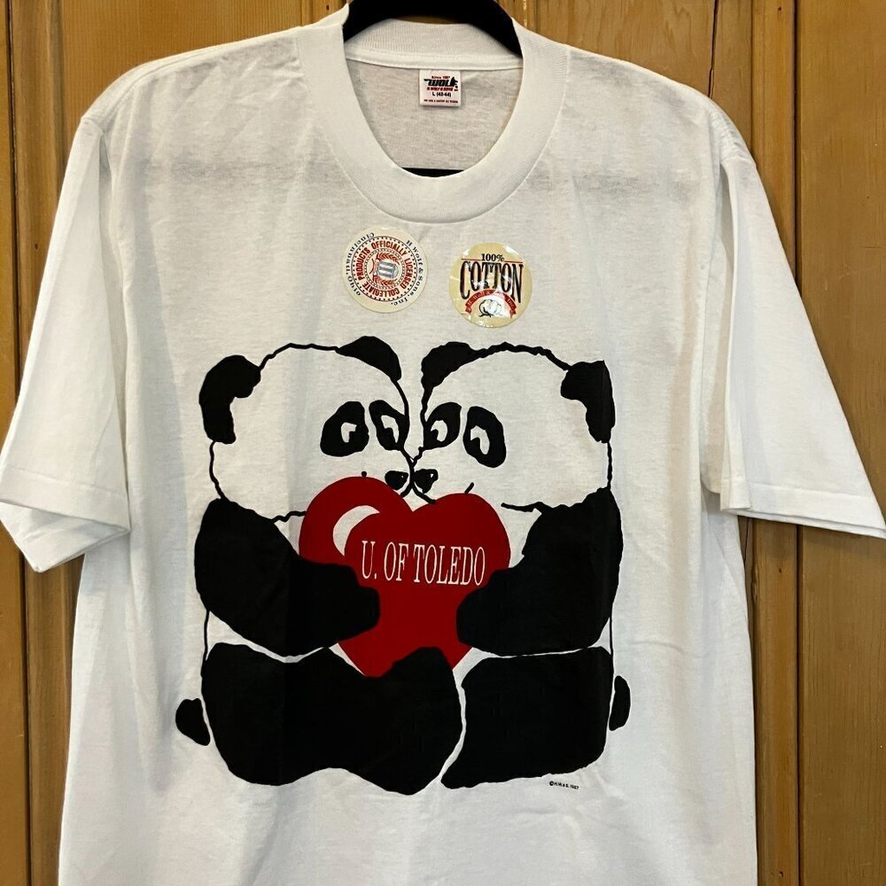 Wolf Mens Vintage 1987 University of Toledo Pandas Shirt Size Large White SP NWT - Picture 3 of 10
